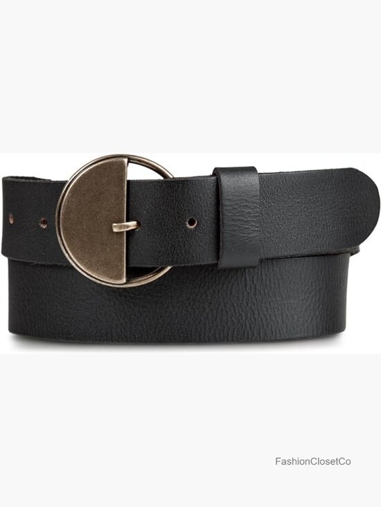 Women\'s Genuine Leather Half Circle Statement Buckle Harness Belt 1.4 Inch Wide